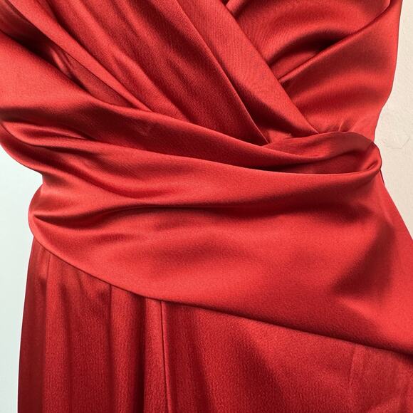 Talbot Runhof Draped Wrap Detail Sleeveless Crepe Satin Gown Red Size 8 Formal - Picture 3 of 16